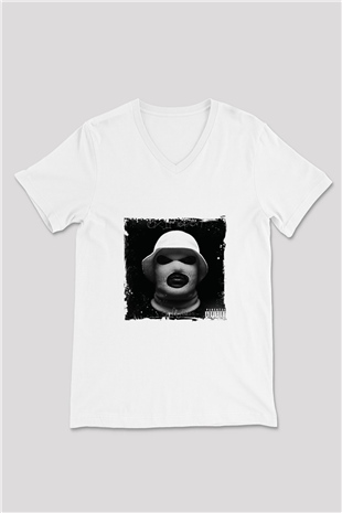 Schoolboy Q Baskılı Beyaz V Yaka Unisex Tişört