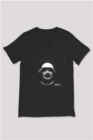 Schoolboy Q Baskılı Unisex Siyah V Yaka Tişört