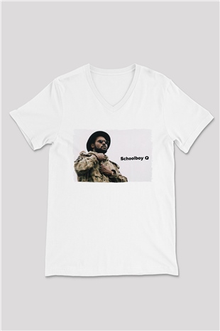 Schoolboy Q Beyaz Unisex V Yaka Tişört