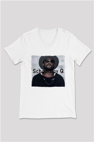 Schoolboy Q Beyaz Unisex V Yaka Tişört