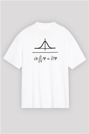 Schrödinger Dalga Denklemi Baskılı Unisex Oversize Beyaz Tişört - Tshirt