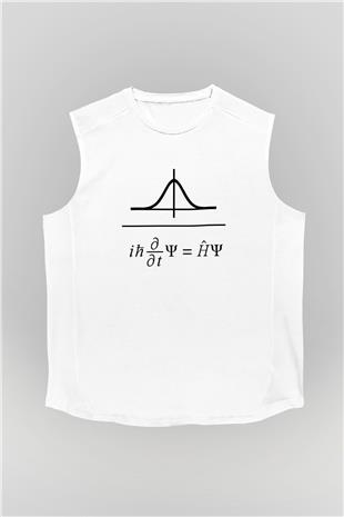 Schrödinger Dalga Denklemi Baskılı Unisex Kolsuz Beyaz Tişört - Tshirt