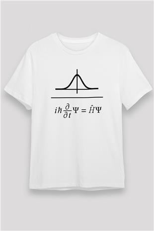 Schrödinger Dalga Denklemi Baskılı Unisex Beyaz Tişört - Tshirt