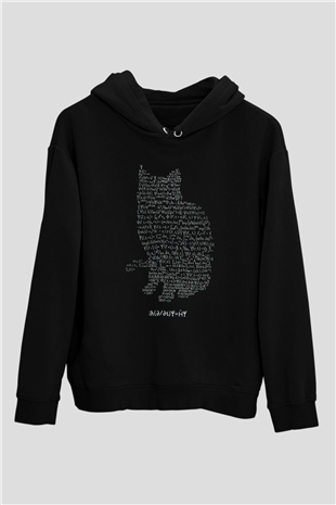 Schrödinger Dalga Denklemi Kedi Baskılı Unisex Siyah Hoodie