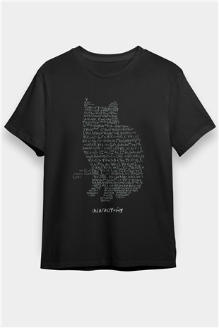 Schrödinger Dalga Denklemi Kedi Baskılı Unisex Siyah Tişört