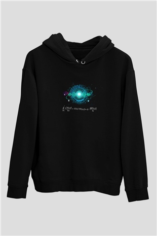 Schrödinger Dalga Denklemi Uzay Baskılı Unisex Siyah Hoodie