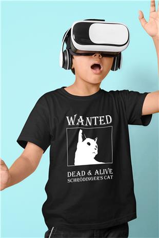 Schrödingerin Kedisi Aranıyor Baskılı Unisex Siyah Çocuk Tişörtü - Tshirt