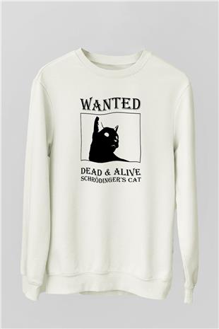 Schrödingerin Kedisi Aranıyor Baskılı Unisex Ekru Sweatshirt
