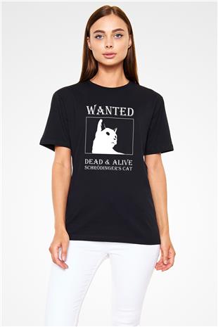 Schrödingerin Kedisi Aranıyor Baskılı Unisex Siyah Tişört - Tshirt