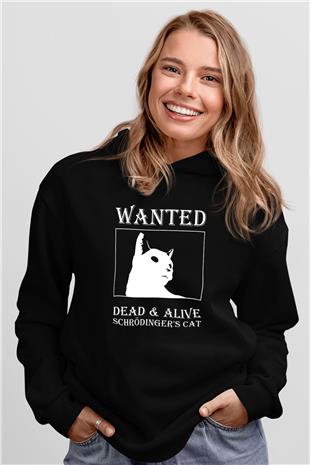 Schrödingerin Kedisi Aranıyor Baskılı Unisex Siyah Kapüşonlu Sweatshirt