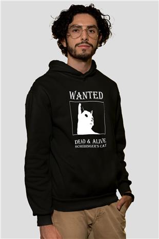 Schrödingerin Kedisi Aranıyor Baskılı Unisex Siyah Kapüşonlu Sweatshirt
