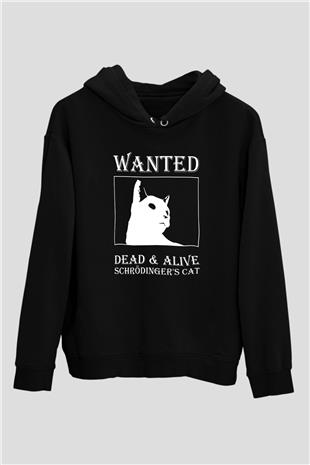 Schrödingerin Kedisi Aranıyor Baskılı Unisex Siyah Kapüşonlu Sweatshirt