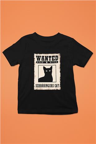 Schrödingerin Kedisi Aranıyor İlan Baskılı Unisex Siyah Çocuk Tişörtü - Tshirt