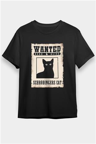 Schrödingerin Kedisi Aranıyor İlan Baskılı Unisex Siyah Tişört - Tshirt