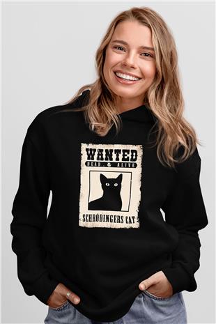Schrödingerin Kedisi Aranıyor İlan Baskılı Unisex Siyah Kapüşonlu Sweatshirt