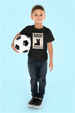 Schrödingerin Kedisi Aranıyor İlan Baskılı Unisex Siyah Çocuk Tişörtü - Tshirt