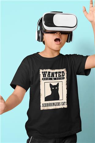 Schrödingerin Kedisi Aranıyor İlan Baskılı Unisex Siyah Çocuk Tişörtü - Tshirt