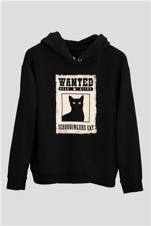 Schrödingerin Kedisi Aranıyor İlan Baskılı Unisex Siyah Kapüşonlu Sweatshirt