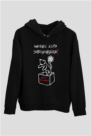 Schrödingerin Kedisi  Baskılı Unisex Siyah Hoodie