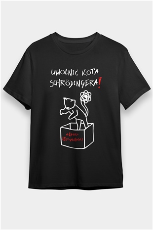 Schrödingerin Kedisi  Baskılı Unisex Siyah Tişört