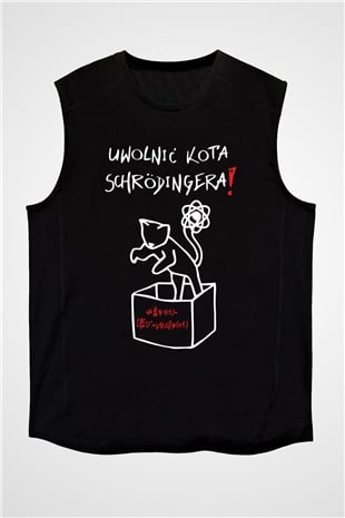 Schrödingerin Kedisi  Baskılı Unisex Siyah Kolsuz Tişört