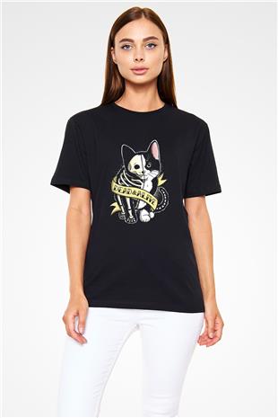 Schrödingerin Kedisi Canlı Ölü Baskılı Unisex Siyah Tişört - Tshirt
