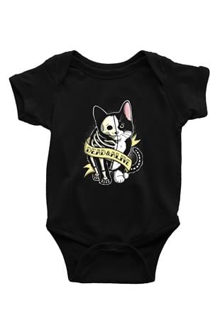 Schrödingerin Kedisi Canlı Ölü Baskılı Unisex  Siyah Bebek Body - Zıbın