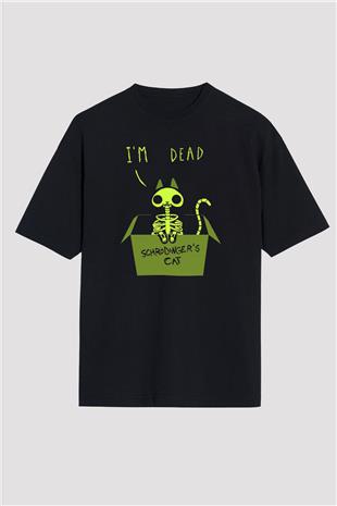 Schrödingerin Kedisi İskelet Baskılı Unisex Oversize Tişört - Tshirt