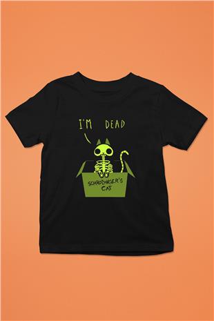 Schrödingerin Kedisi İskelet Baskılı Unisex Siyah Çocuk Tişörtü - Tshirt
