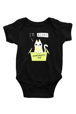 Schrödingerin Kedisi Kutu Baskılı Unisex  Siyah Bebek Body - Zıbın