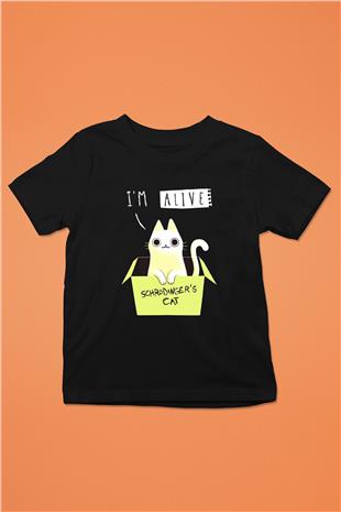 Schrödingerin Kedisi Kutu Baskılı Unisex Siyah Çocuk Tişörtü - Tshirt