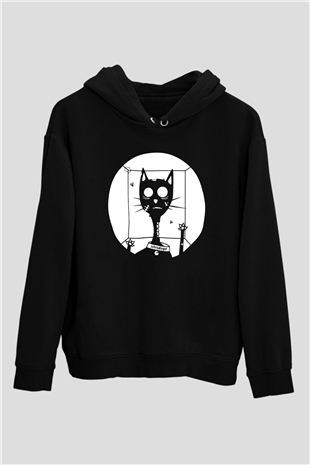 Schrödingerin Kedisi Kutuda Baskılı Unisex Siyah Hoodie