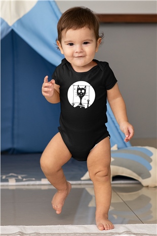 Schrödingerin Kedisi Kutuda Baskılı Unisex Siyah Bebek Body - Zıbın