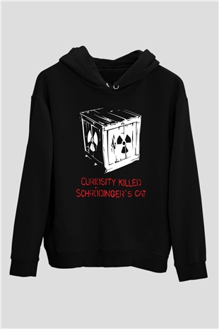 Schrödingerin Kedisi Kutuda  Baskılı Unisex Siyah Hoodie