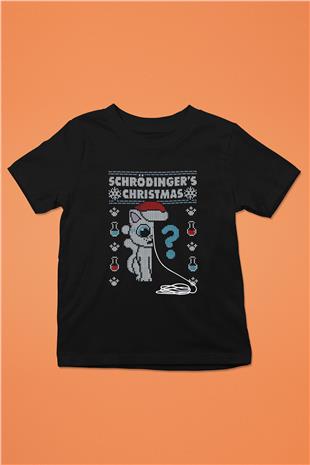 Schrödingerin Kedisi Noel Baskılı Unisex Siyah Çocuk Tişörtü - Tshirt