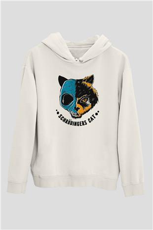 Schrödingerin Kedisi Ölü-Diri Baskılı Unisex Ekru Hoodie