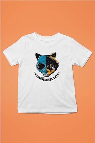 Schrödingerin Kedisi Ölü-Diri Baskılı Unisex Beyaz Çocuk Tişörtü - Tshirt