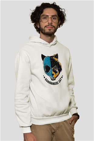 Schrödingerin Kedisi Ölü-Diri Baskılı Unisex Ekru Hoodie