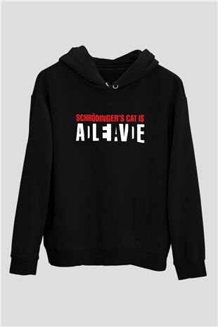 Schrödingerin Kedisi Paradoks Baskılı Unisex Siyah Hoodie