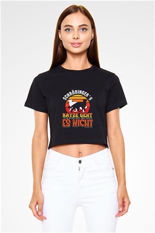 Schrödingerin Kedisi Renkli Baskılı Crop Top Kadın Tİşört - Tshirt