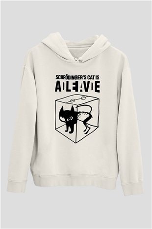 Schrödingerin Kedisi Süperpozisyon Baskılı Unisex Beyaz Hoodie