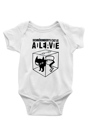 Schrödingerin Kedisi Süperpozisyon Baskılı Unisex Beyaz Bebek Body - Zıbın