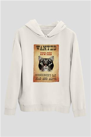 Schrödingerin Kedisi Wanted Baskılı Unisex Ekru Hoodie