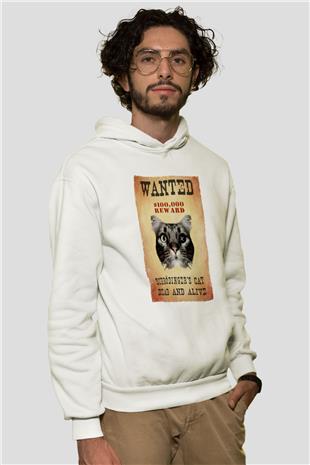 Schrödingerin Kedisi Wanted Baskılı Unisex Ekru Hoodie