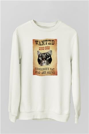 Schrödingerin Kedisi Wanted Baskılı Unisex Ekru Sweatshirt