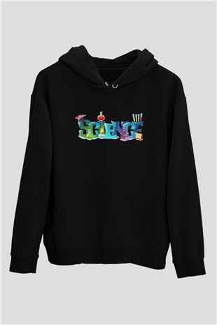 Science Baskılı Unisex Siyah Hoodie