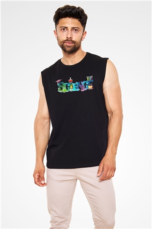 Science Baskılı Unisex Siyah Kolsuz Tişört