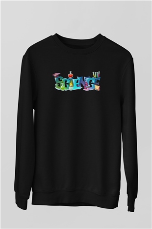 Science Baskılı Unisex Siyah Sweatshirt