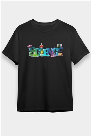 Science Baskılı Unisex Siyah Tişört
