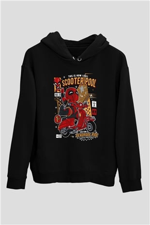 Scooter Pool Baskılı Unisex Siyah Hoodie